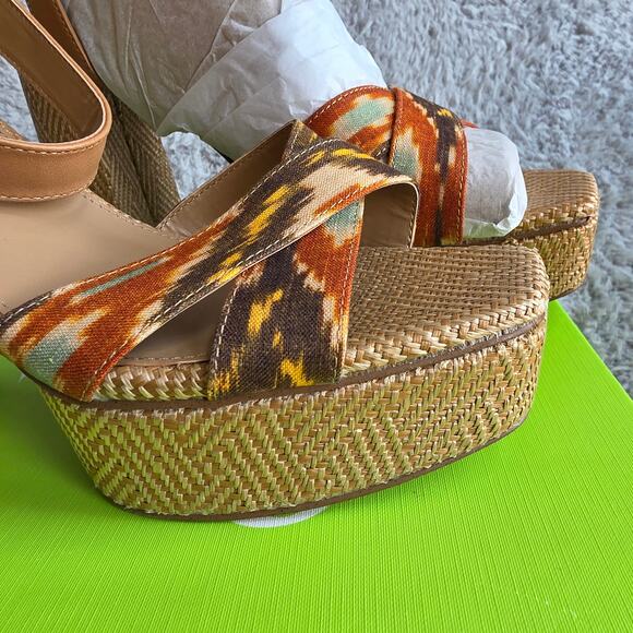 NEW Sam Edelman‎ Women's Boho Nolita Platform Heeled Sandal Size 11M Orange Ikat - Picture 5 of 7